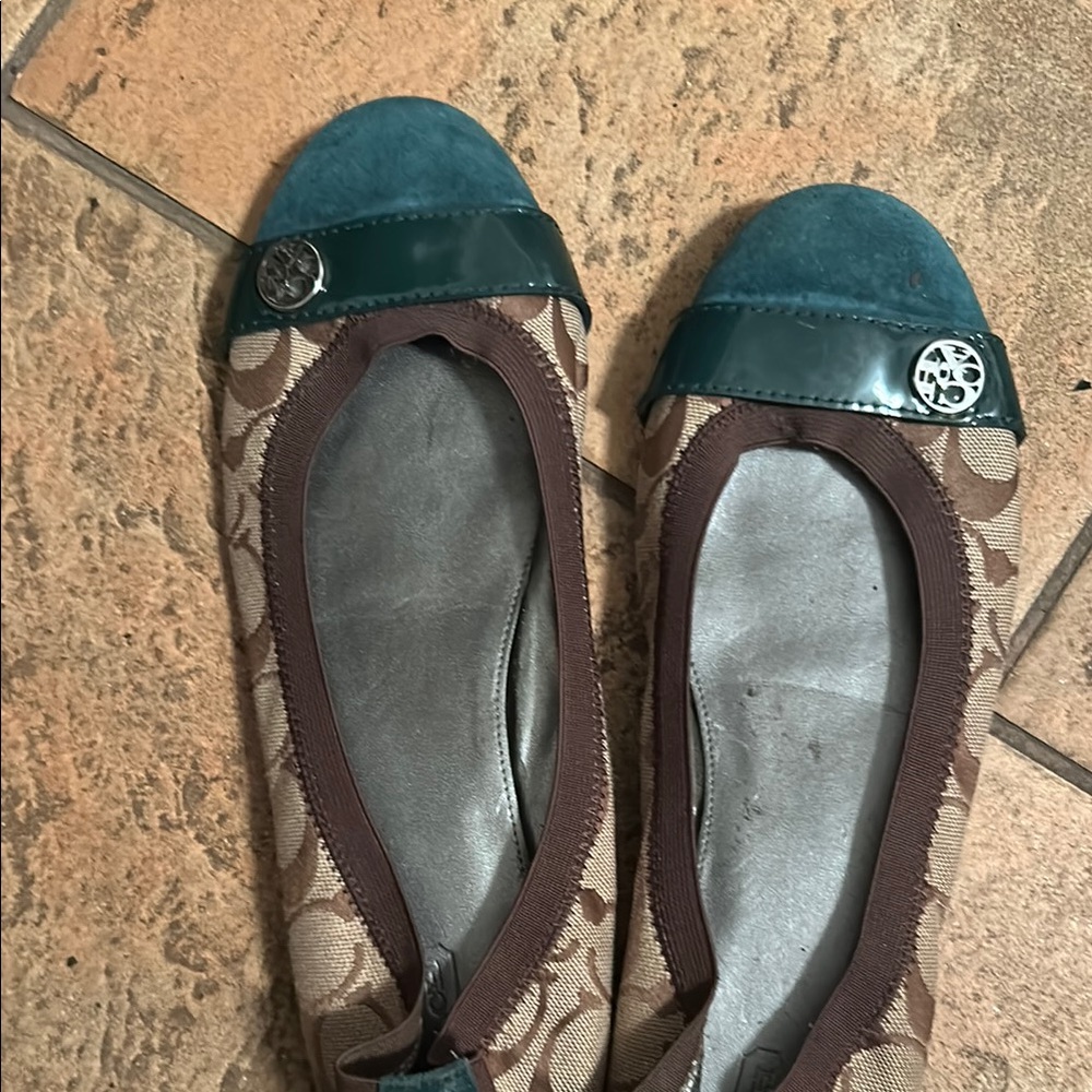 Coach Brown and Teal Flats